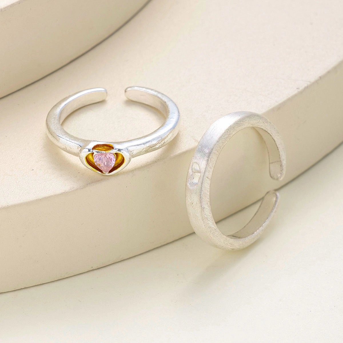 Wholesale Valentine's Day Pink Diamond Hollow Heart Opening Alloy Ring