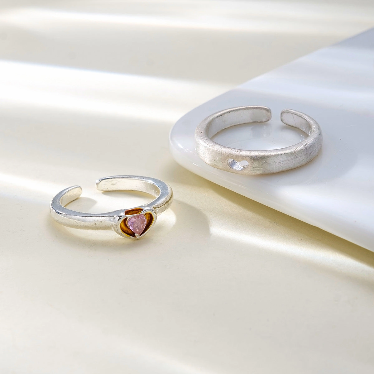 Wholesale Valentine's Day Pink Diamond Hollow Heart Opening Alloy Ring