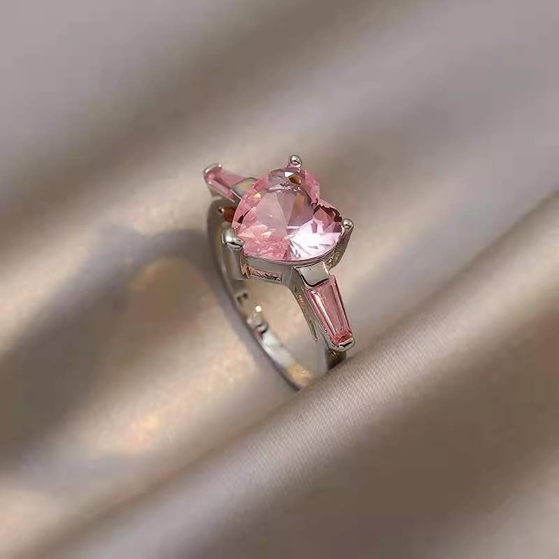Wholesale Valentine's Day Pink Diamond Peach Heart Rings