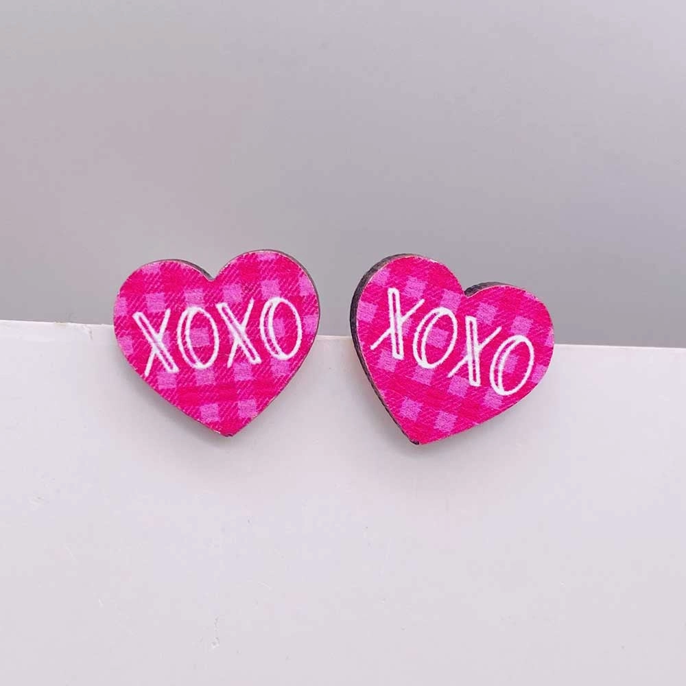 Wholesale Valentine's Day Pink Envelope Dwarf Rose Wooden Earrings