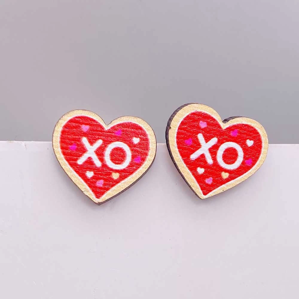 Wholesale Valentine's Day Pink Envelope Dwarf Rose Wooden Earrings