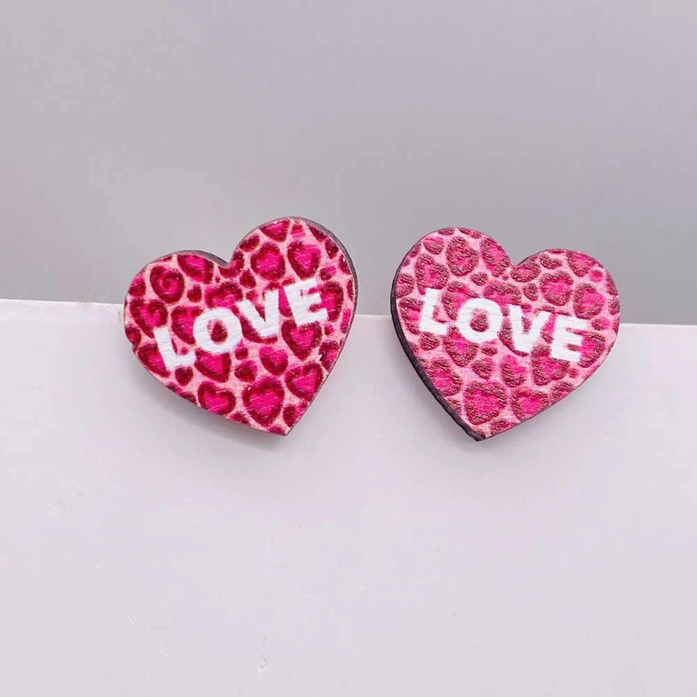 Wholesale Valentine's Day Pink Envelope Dwarf Rose Wooden Earrings