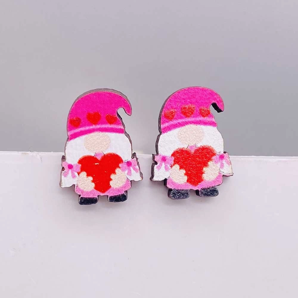 Wholesale Valentine's Day Pink Envelope Dwarf Rose Wooden Earrings