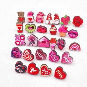 Wholesale Valentine's Day Pink Envelope Dwarf Rose Wooden Earrings