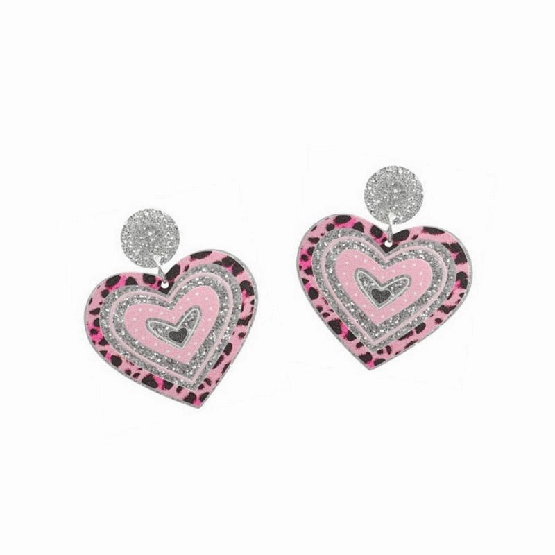 Wholesale Valentine's Day Pink Leopard Glitter Love Boots Rainbow Earrings