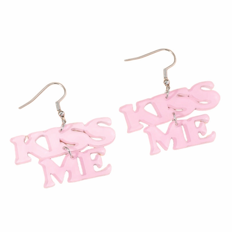 Wholesale Valentine's Day Pink Letter KISS ME Acrylic Earrings
