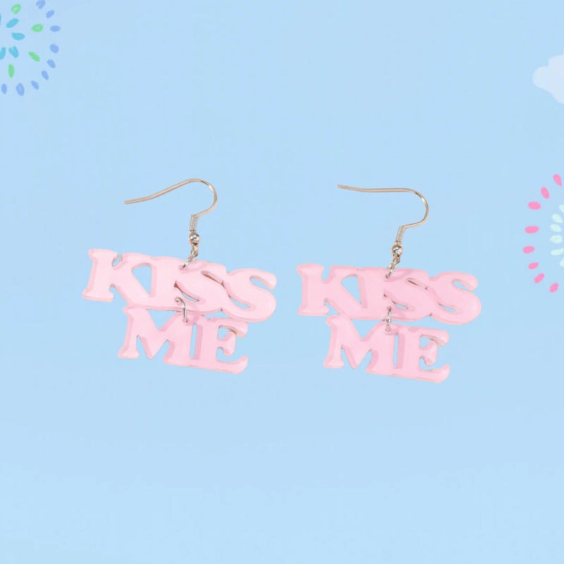 Wholesale Valentine's Day Pink Letter KISS ME Acrylic Earrings