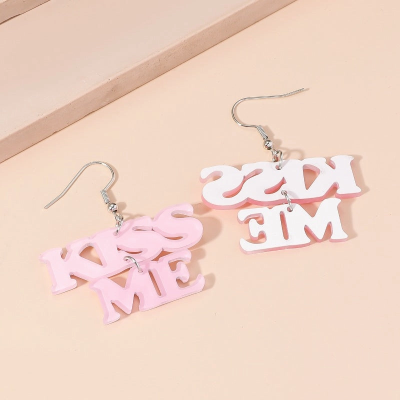 Wholesale Valentine's Day Pink Letter KISS ME Acrylic Earrings