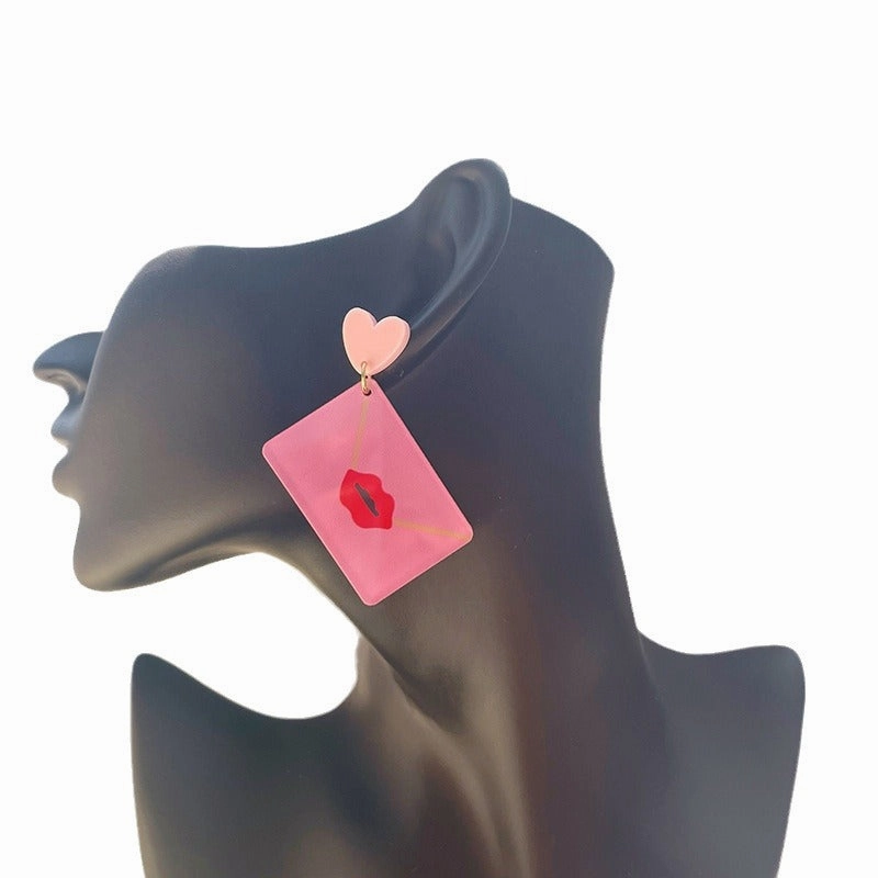 Wholesale Valentine's Day Pink Love Acrylic Earrings