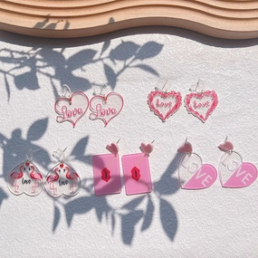Wholesale Valentine's Day Pink Love Acrylic Earrings