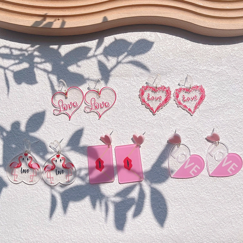 Wholesale Valentine's Day Pink Love Acrylic Earrings