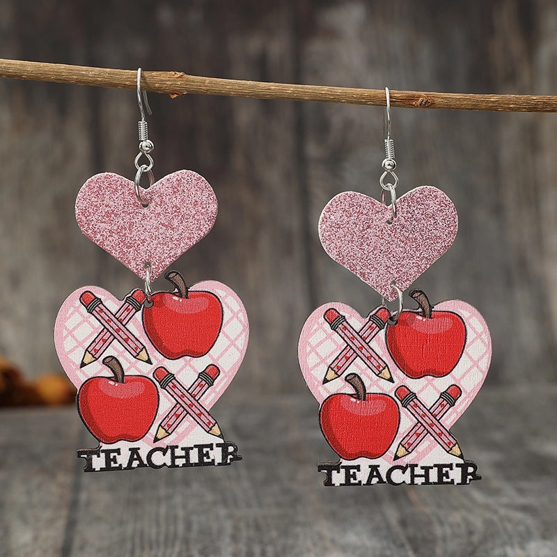 Wholesale Valentine's Day Pink Love Apple Pencil Leather Earrings