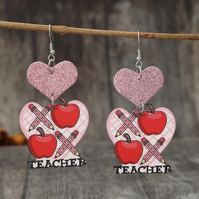 Wholesale Valentine's Day Pink Love Apple Pencil Leather Earrings