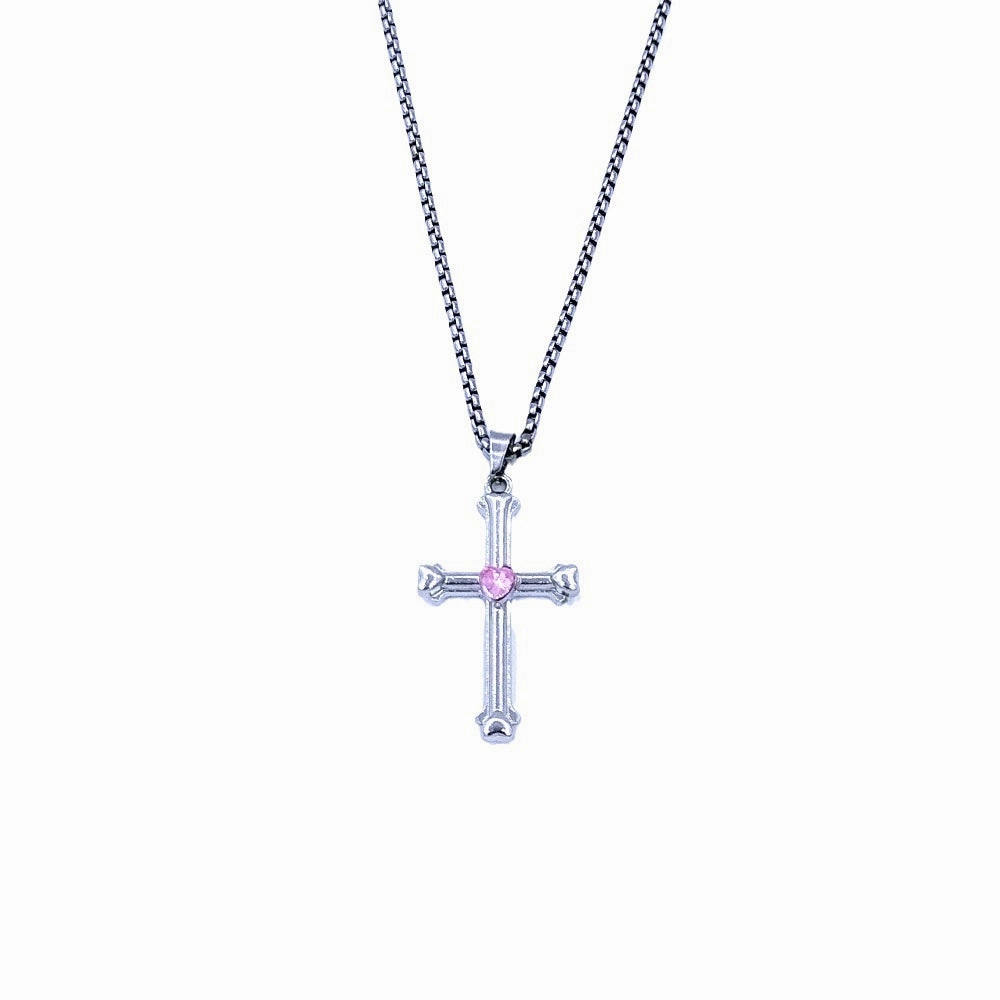 Wholesale Valentine's Day Pink Love Cross Diamond Alloy Necklace