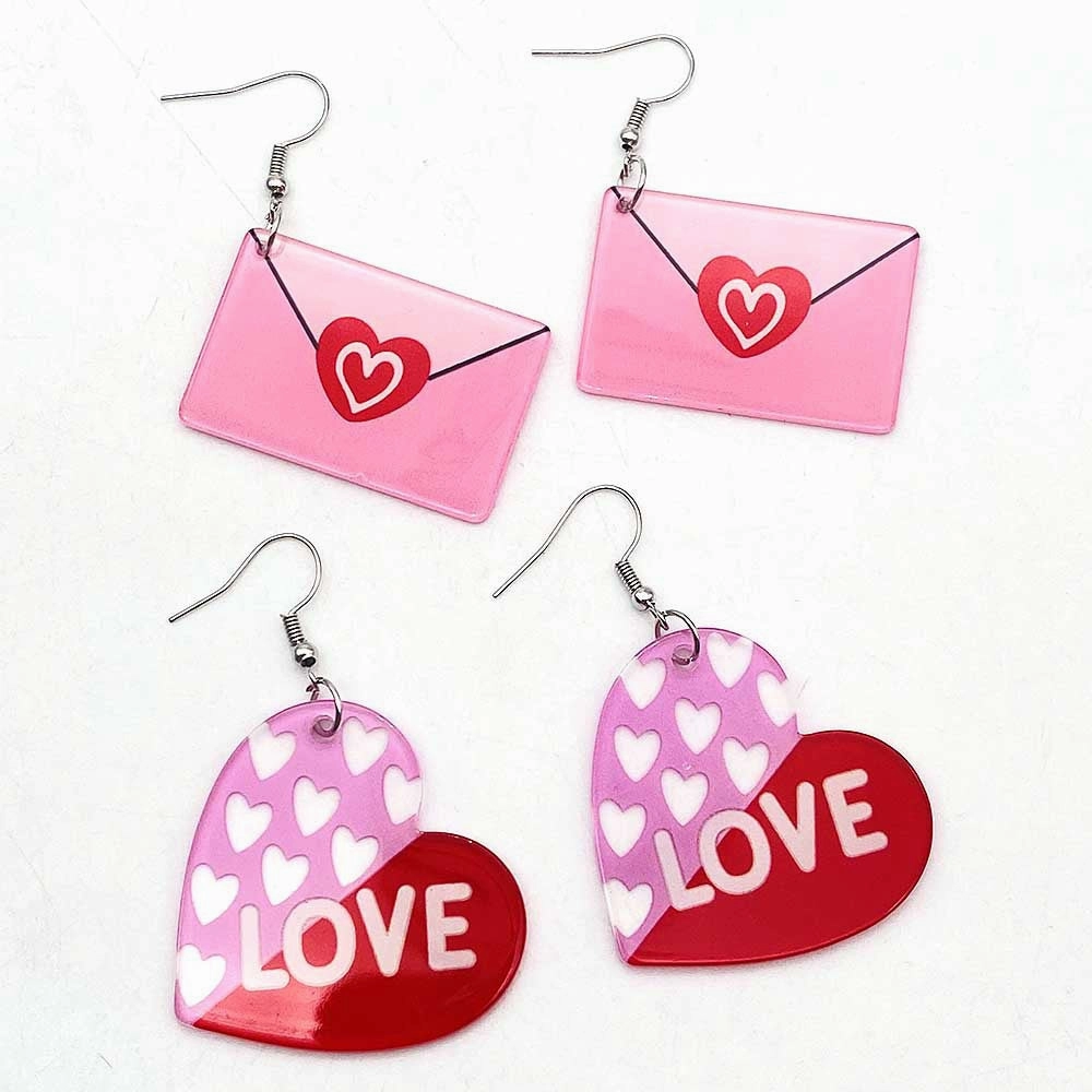 Wholesale Valentine's Day Pink Love Envelope Acrylic Earrings