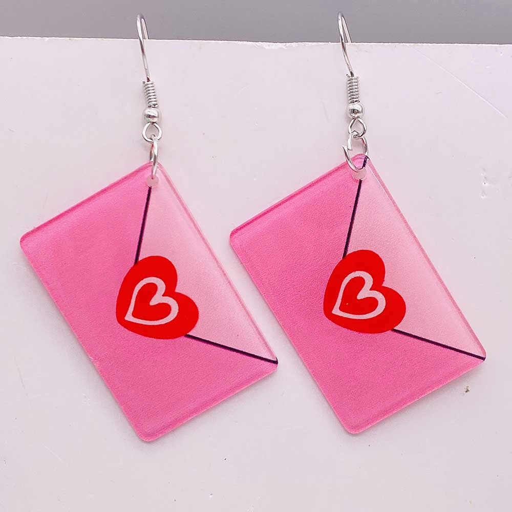 Wholesale Valentine's Day Pink Love Envelope Acrylic Earrings