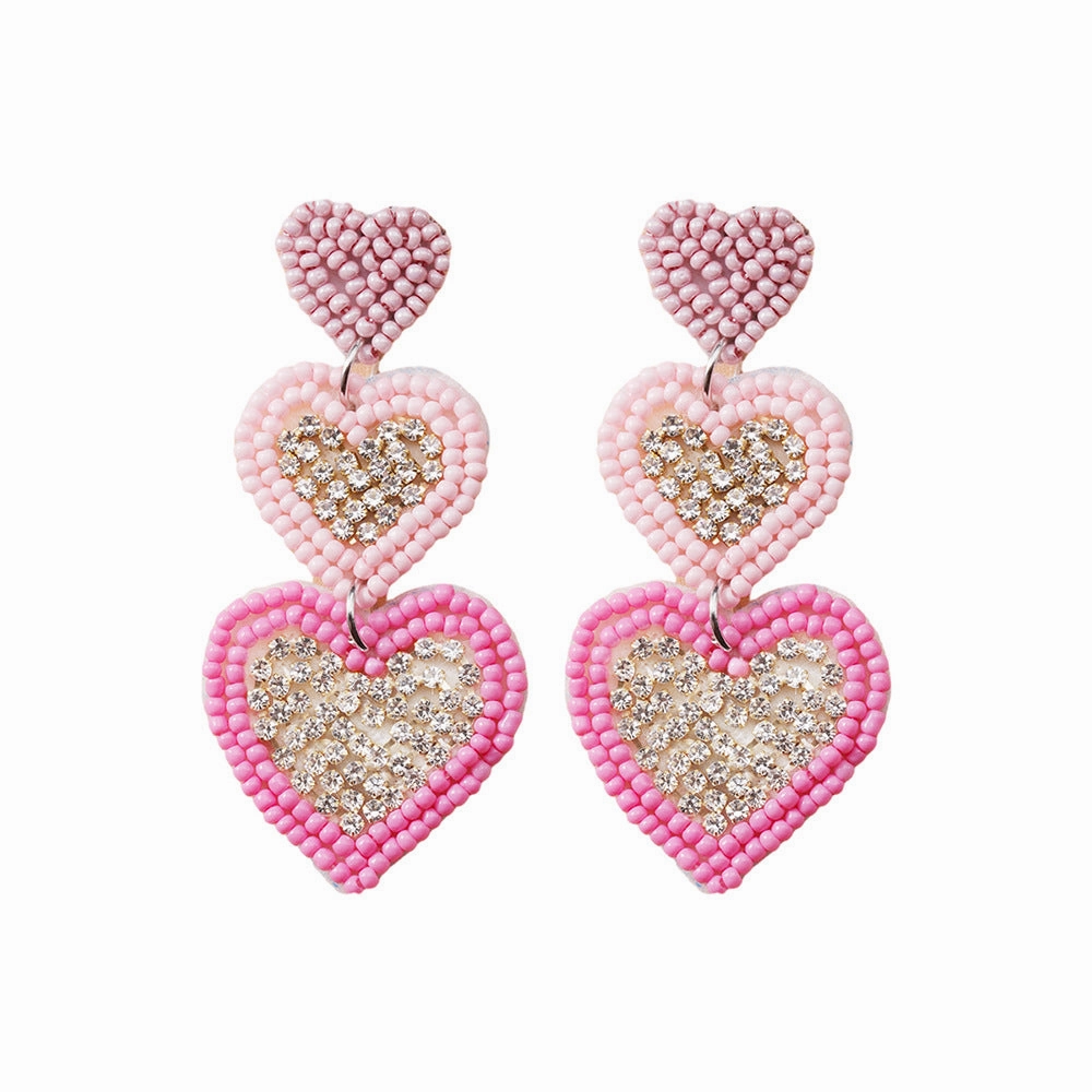 Wholesale Valentine's Day Pink Rice Pearl Knitted Love LOVE Earrings