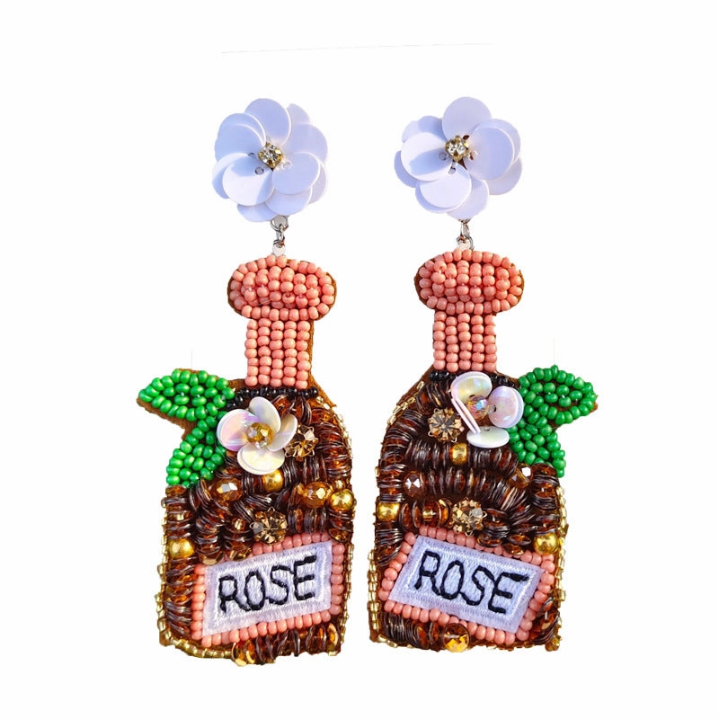 Wholesale Valentine's Day Pink Rice Pearl Knitted Love LOVE Earrings