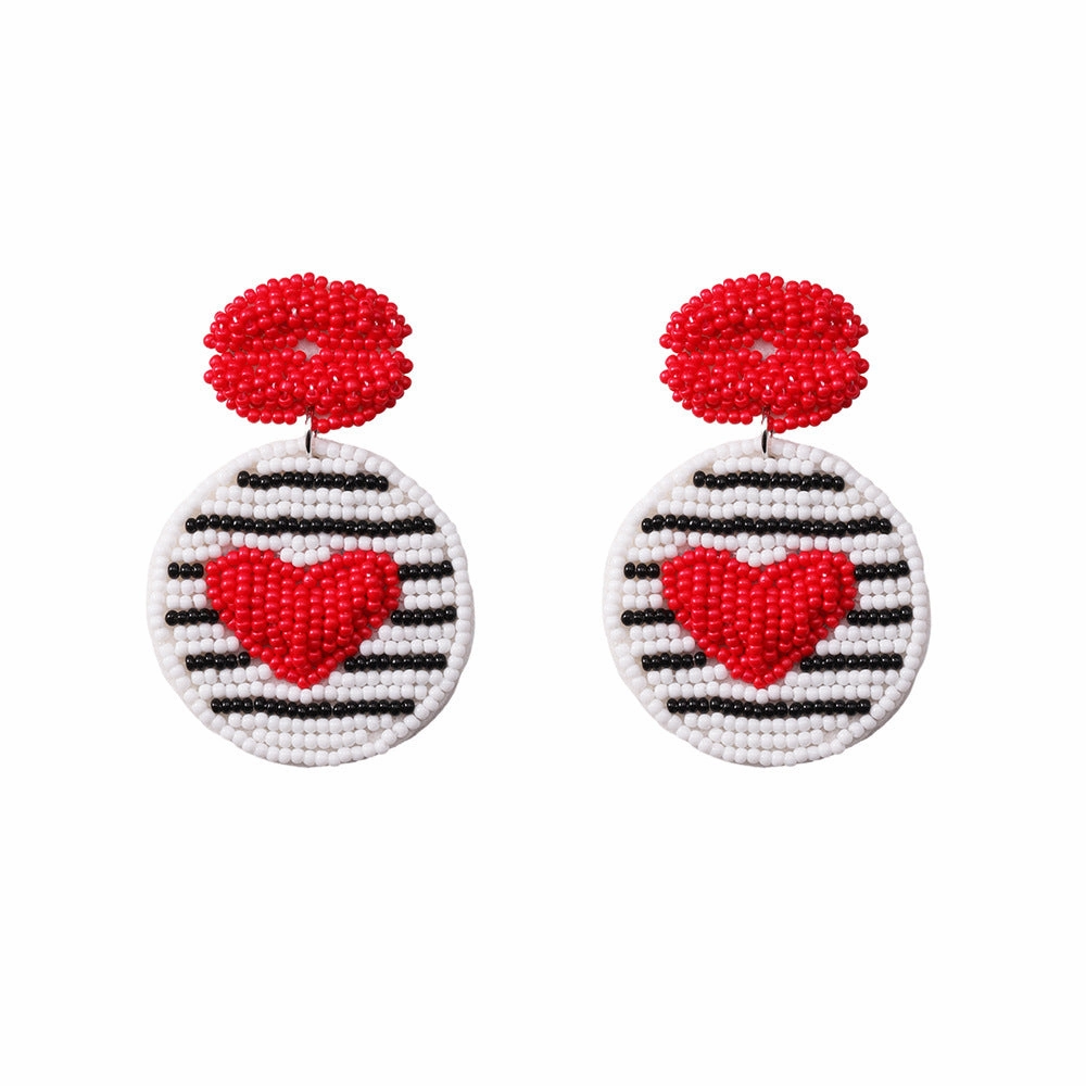 Wholesale Valentine's Day Pink Rice Pearl Knitted Love LOVE Earrings