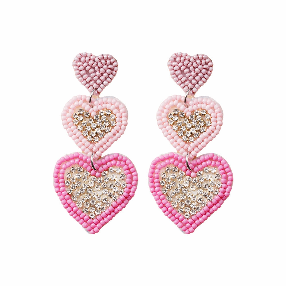 Wholesale Valentine's Day Pink Rice Pearl Knitted Love LOVE Earrings