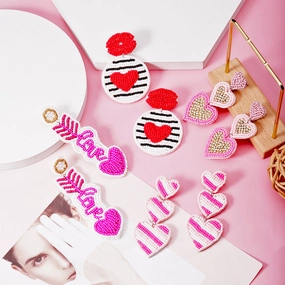 Wholesale Valentine's Day Pink Rice Pearl Knitted Love LOVE Earrings