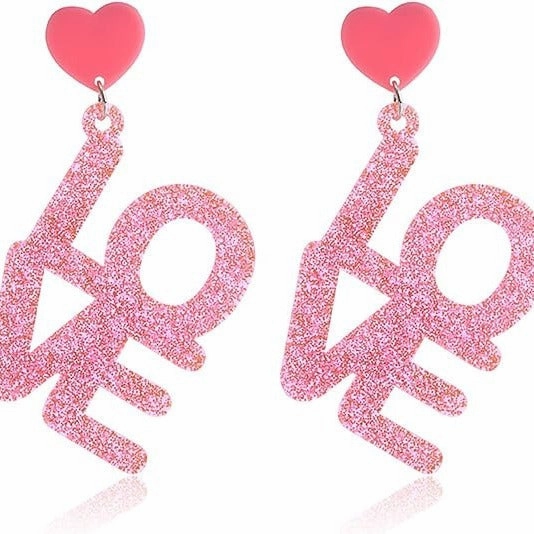 Wholesale Valentine's Day Pink Sequin LOVE Acrylic Earrings