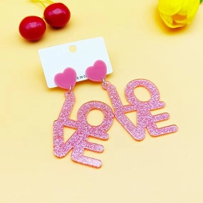 Wholesale Valentine's Day Pink Sequin LOVE Acrylic Earrings