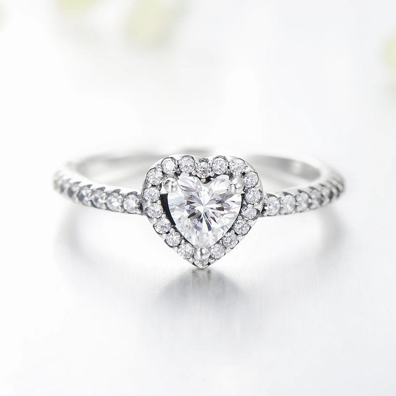 Wholesale Valentine's Day Pure Silver Micro Set Zircon Heart Ring