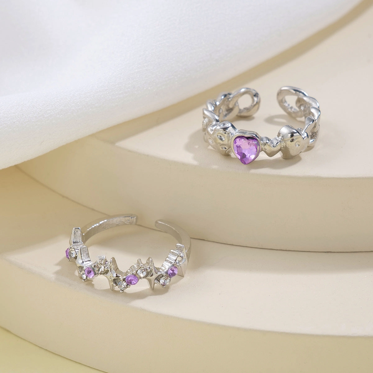 Wholesale Valentine's Day Purple Diamond Love Opening Alloy Ring