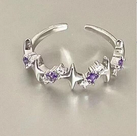 Wholesale Valentine's Day Purple Diamond Love Opening Alloy Ring