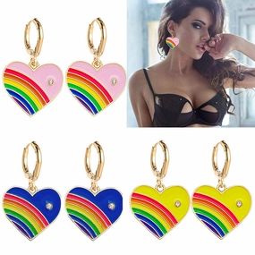 Wholesale Valentine's Day Rainbow Heart Alloy Earrings