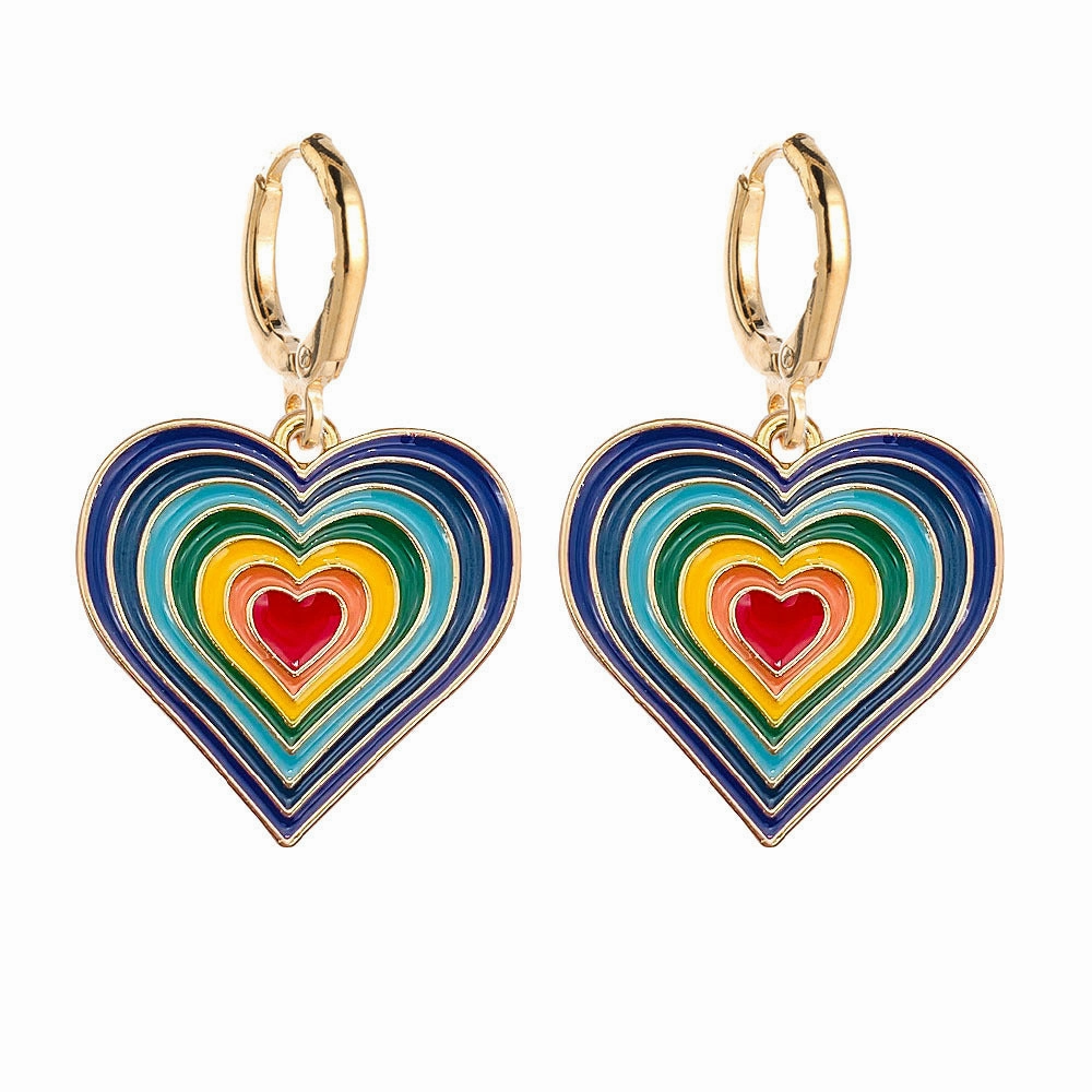 Wholesale Valentine's Day Rainbow Heart Alloy Earrings