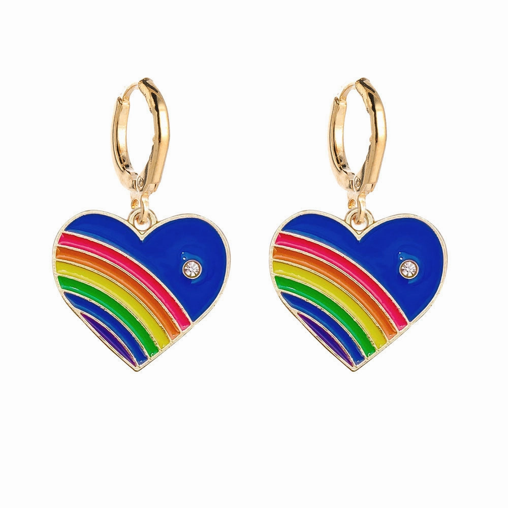 Wholesale Valentine's Day Rainbow Heart Alloy Earrings