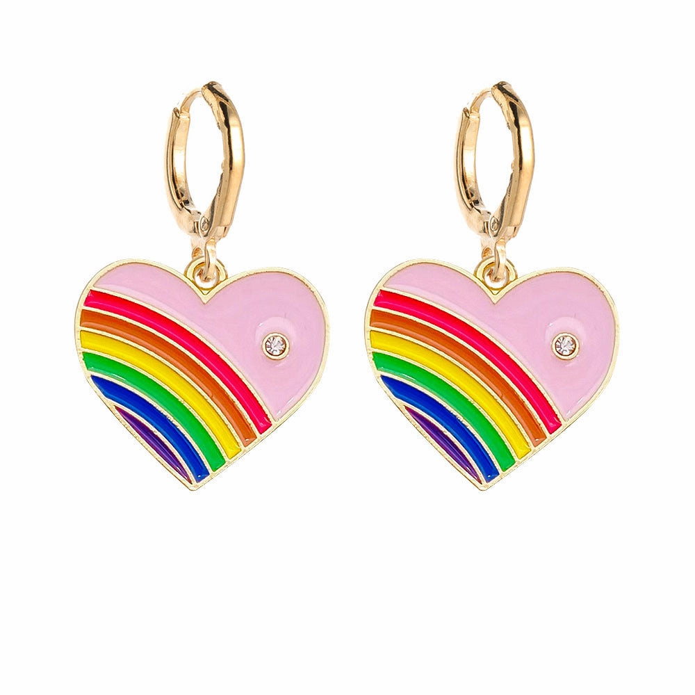 Wholesale Valentine's Day Rainbow Heart Alloy Earrings