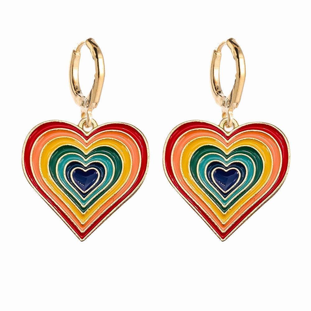 Wholesale Valentine's Day Rainbow Heart Alloy Earrings