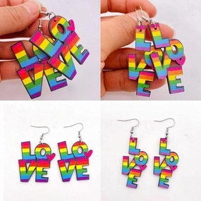 Wholesale Valentine's Day Rainbow LOVE LGBT Wooden Earrings