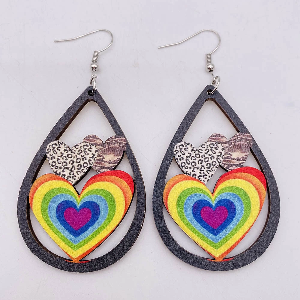 Wholesale Valentine's Day Rainbow LOVE LGBT Wooden Earrings
