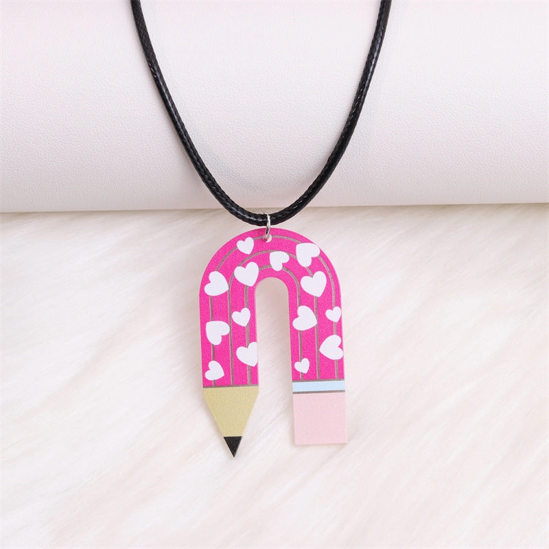 Wholesale Valentine's Day Rainbow Love Pencil Acrylic Necklace