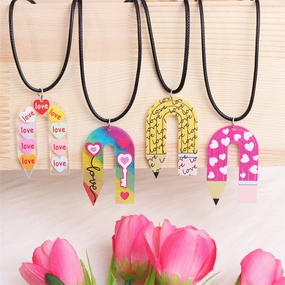 Wholesale Valentine's Day Rainbow Love Pencil Acrylic Necklace