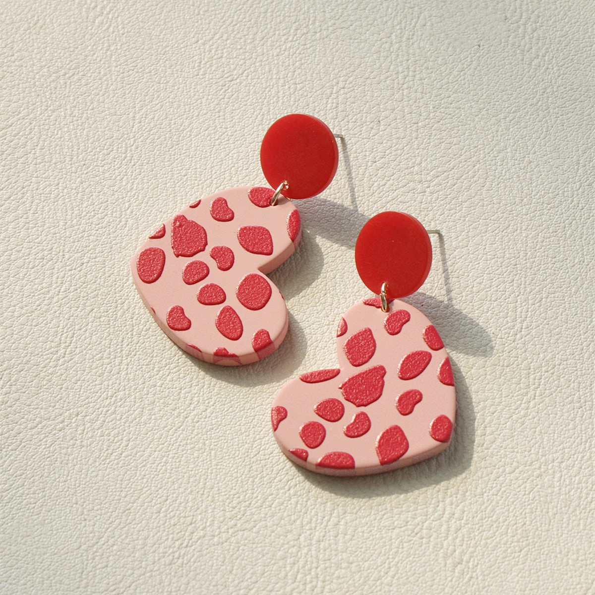 Wholesale Valentine's Day Red Pink Heart Leopard Print Long Retro Acrylic Earrings