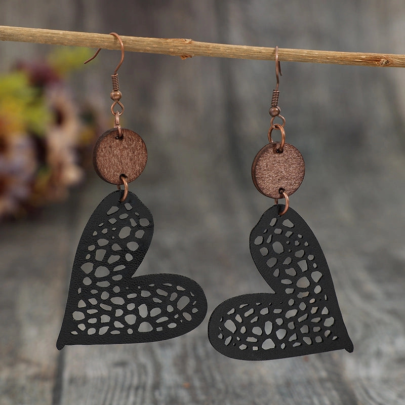 Wholesale Valentine's Day Retro Style Mesh Love Leather Earrings