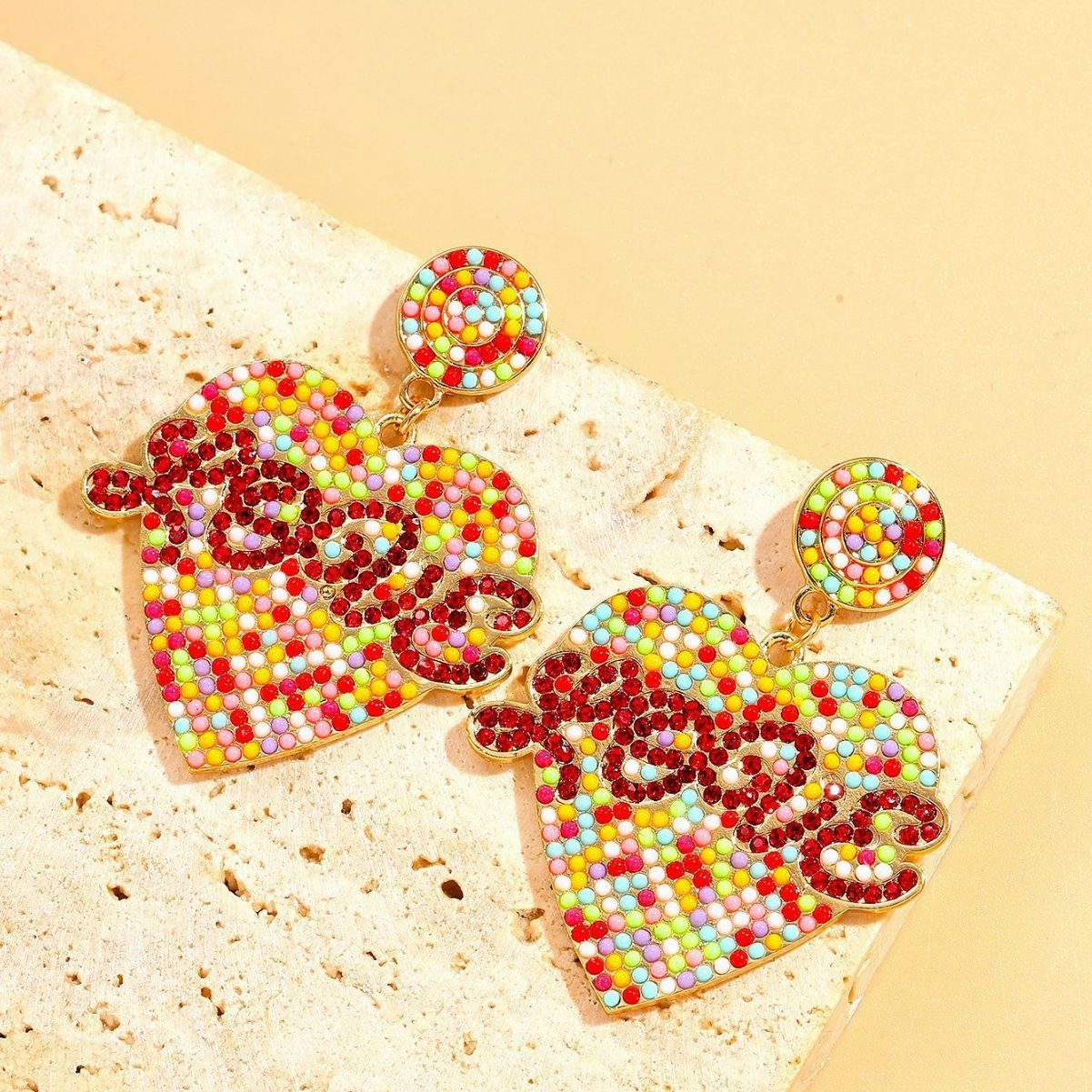 Wholesale Valentine's Day Rice Pearl Love Earrings