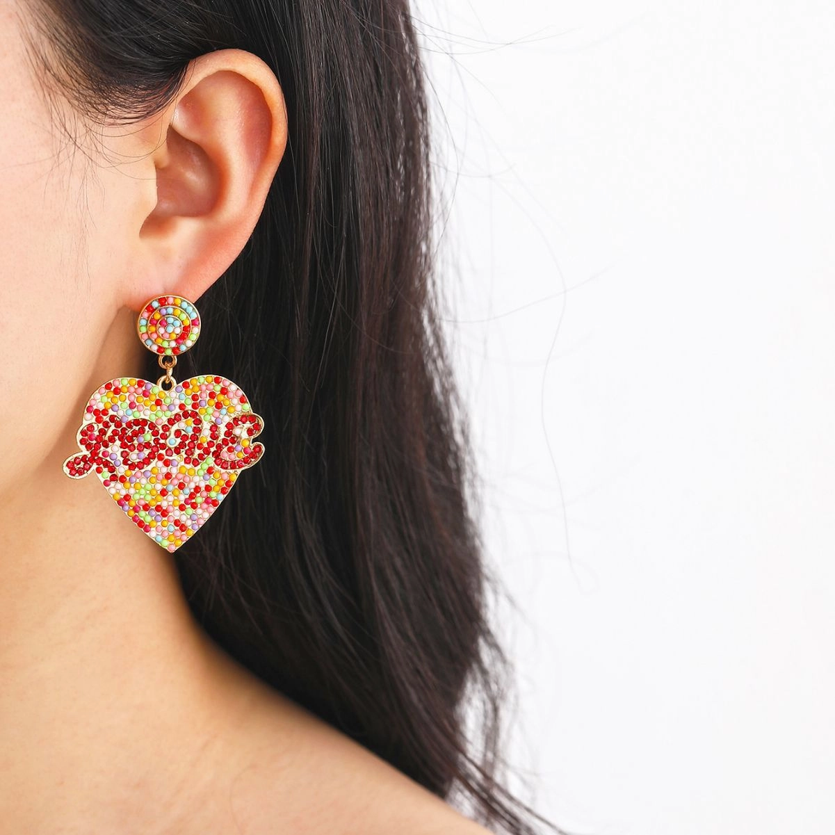 Wholesale Valentine's Day Rice Pearl Love Earrings