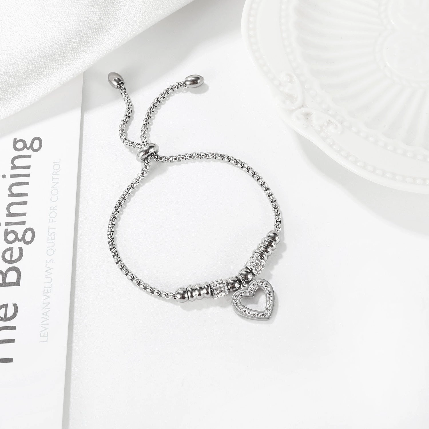 Wholesale Valentine's Day Rose Gold Plated Titanium Steel Love Zircon Bracelet