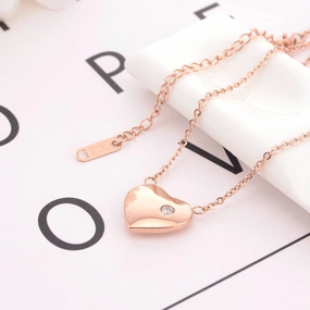 Wholesale Valentine's Day Rose Gold Titanium Steel Heart Necklace