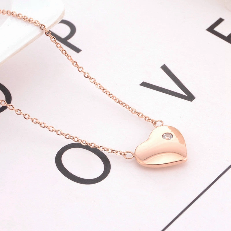 Wholesale Valentine's Day Rose Gold Titanium Steel Heart Necklace