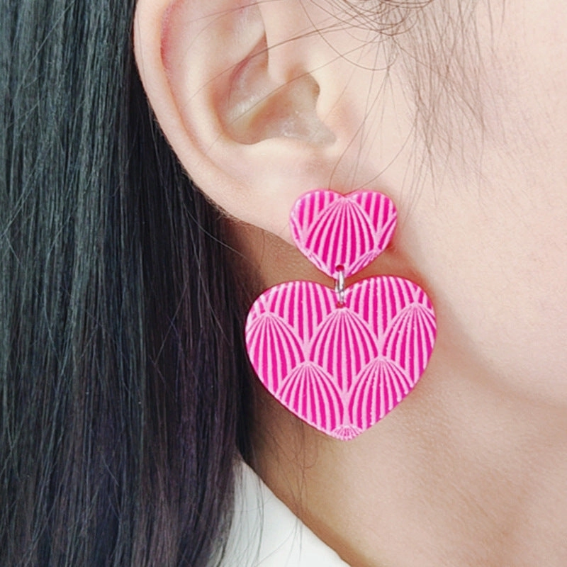 Wholesale Valentine's Day Rose Red Shell Pattern Love Acrylic Earrings