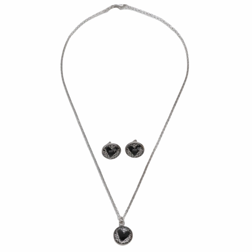 Wholesale Valentine's Day Round Leopard Print Love Earrings Necklace Set
