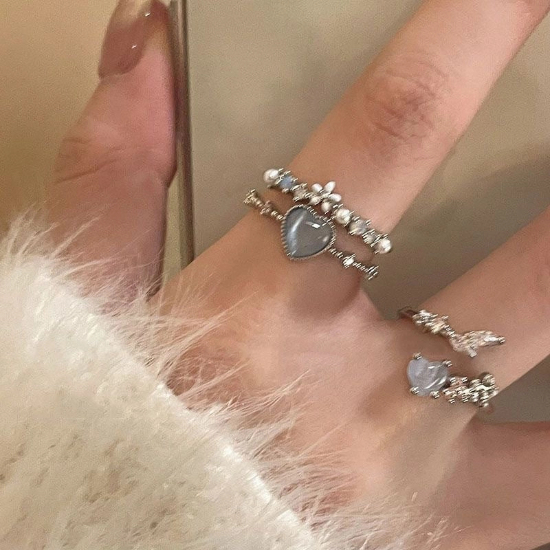 Wholesale Valentine's Day Sea Blue Love Moonlight Zircon Alloy Open Ring