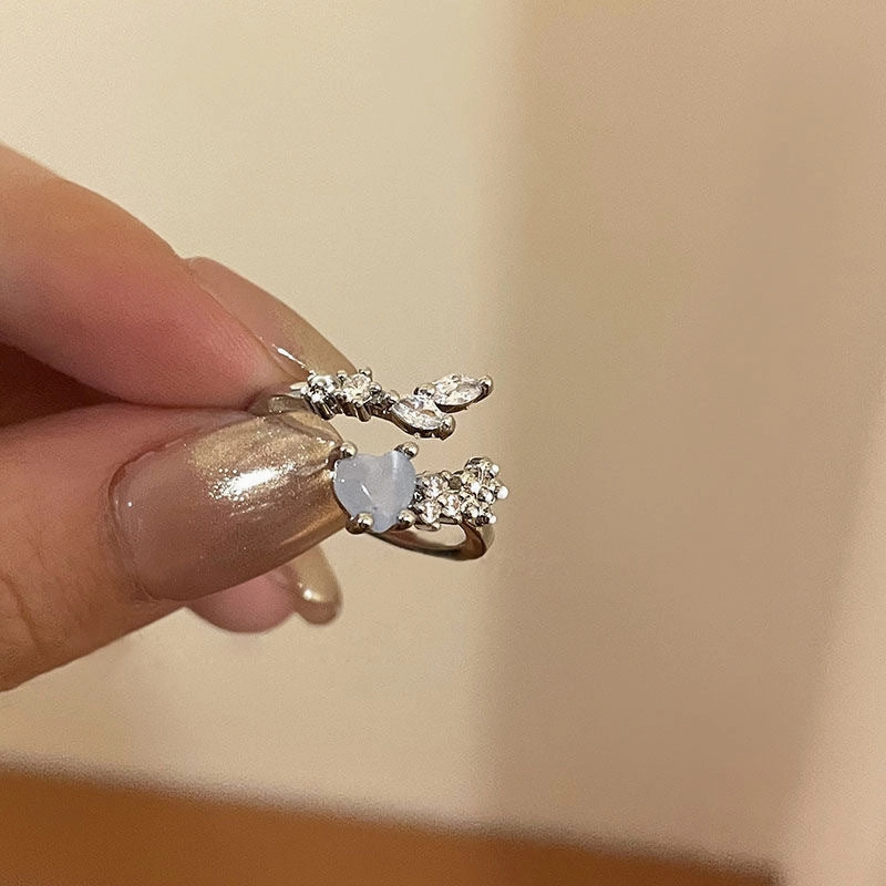 Wholesale Valentine's Day Sea Blue Love Moonlight Zircon Alloy Open Ring